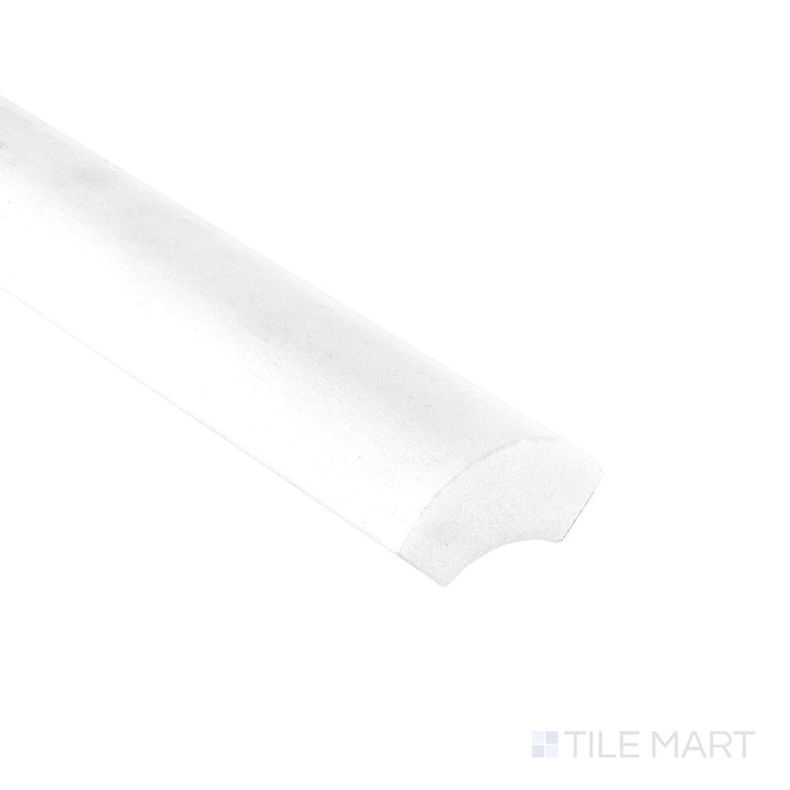 Corner detail of Bianco Dolomite Marble 1x12 polished quarter round highlighting rounded edge and sleek reflective finish.