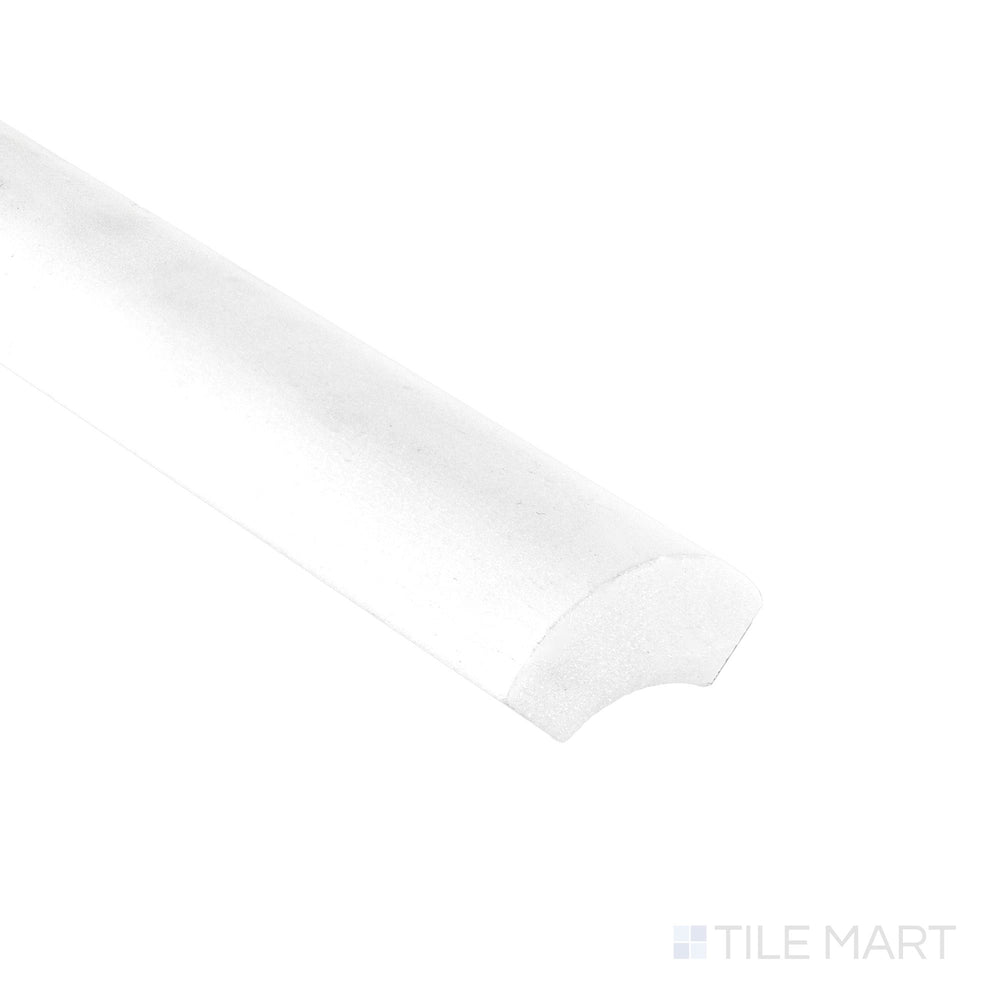 Corner detail of Bianco Dolomite Marble 1x12 polished quarter round highlighting rounded edge and sleek reflective finish.