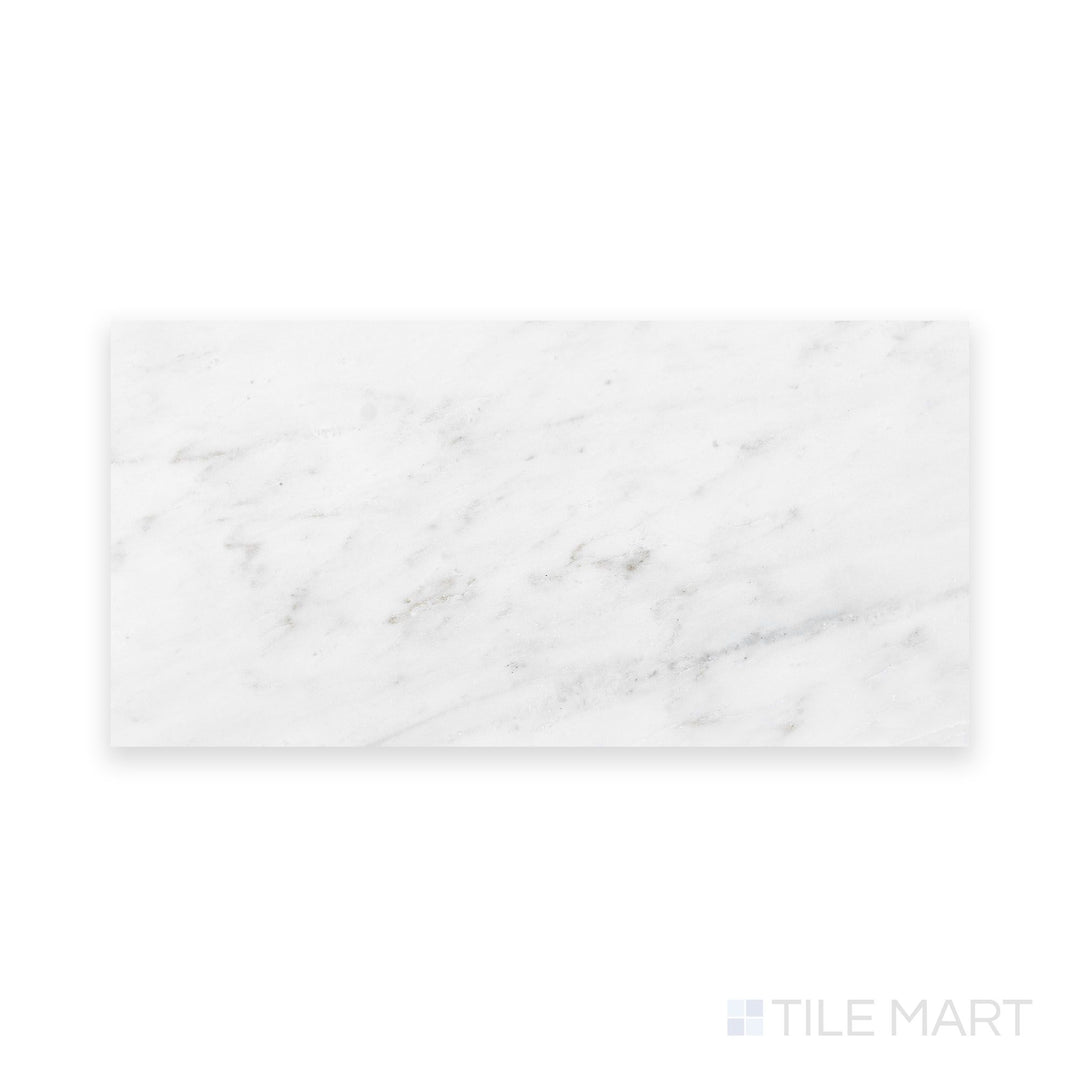 Detailed texture of Oriental White Marble 6X12 Honed, capturing its soft, non-reflective surface and intricate veining.