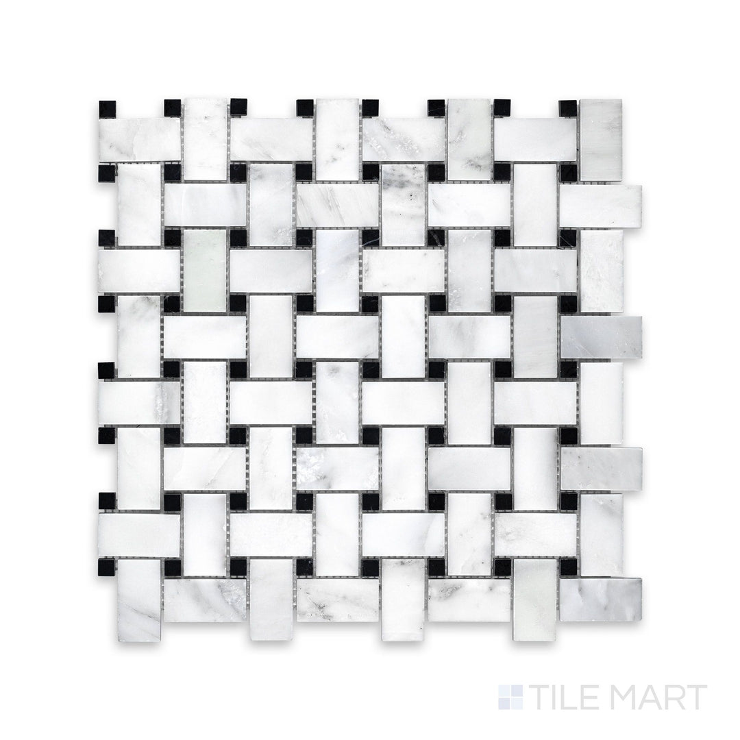 Intricate detailing of Oriental White Marble 3" Lantern/Arabesque Polished Mosaic, reflecting its classic design and high-shine surface.