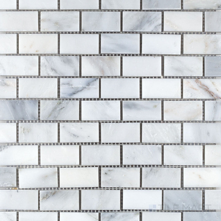 Overhead image of Oriental White Marble 1x2 brick honed mosaic, offering a modern brick pattern with a smooth honed surface.