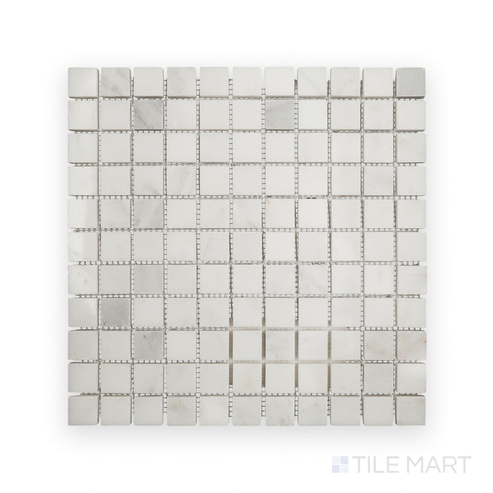 Intricate close-up of Oriental White Marble 1" Square Polished Mosaic, showcasing the luxurious shine and timeless marble appeal.