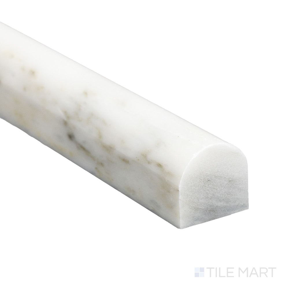 Corner close-up of Oriental White Marble 0.75x12 honed standard liner showing clean matte surface and refined edge.