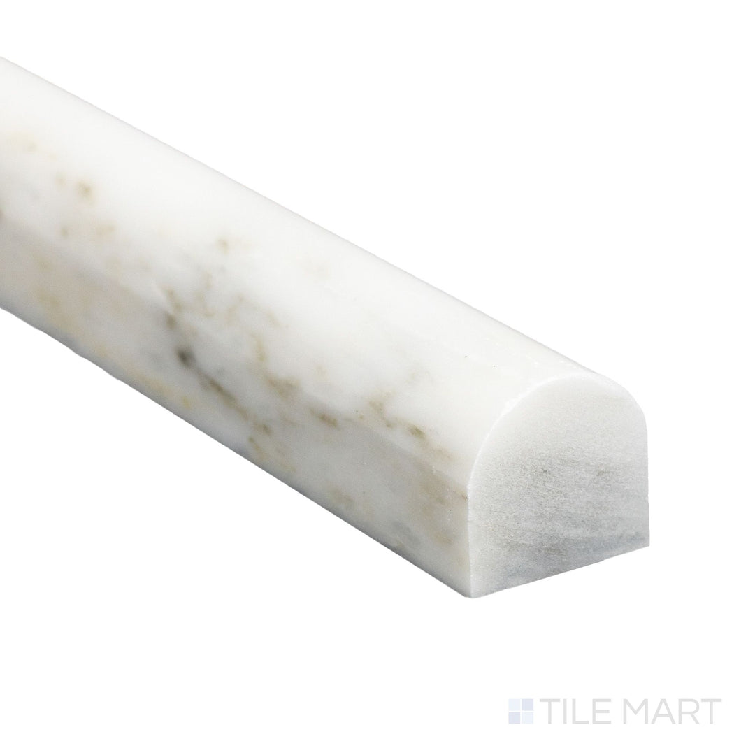 Corner close-up of Oriental White Marble 0.75x12 honed standard liner showing clean matte surface and refined edge.