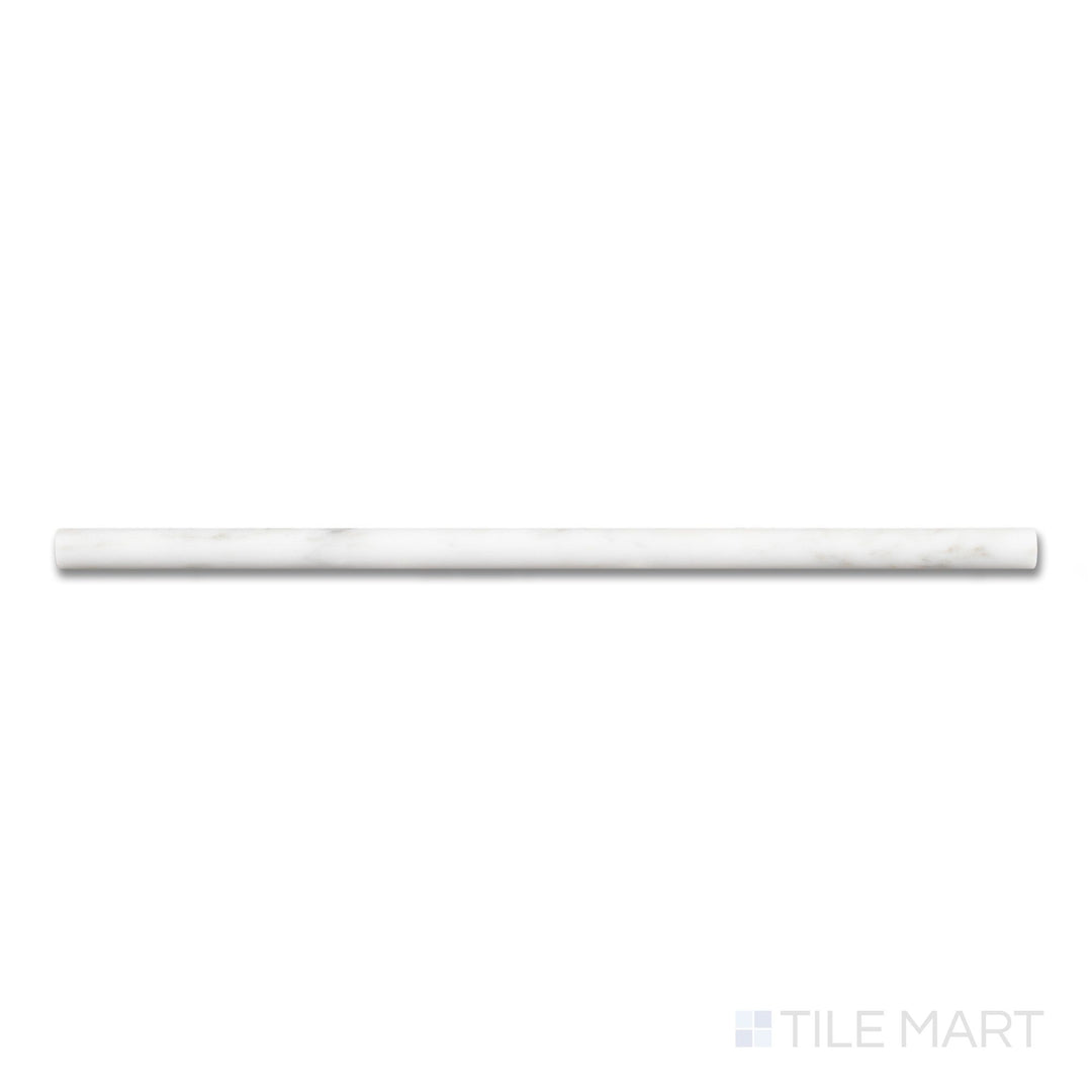 Flat-lay of Oriental White Marble 0.5x12 honed mini liner, a narrow marble piece with a smooth matte surface and delicate veining.