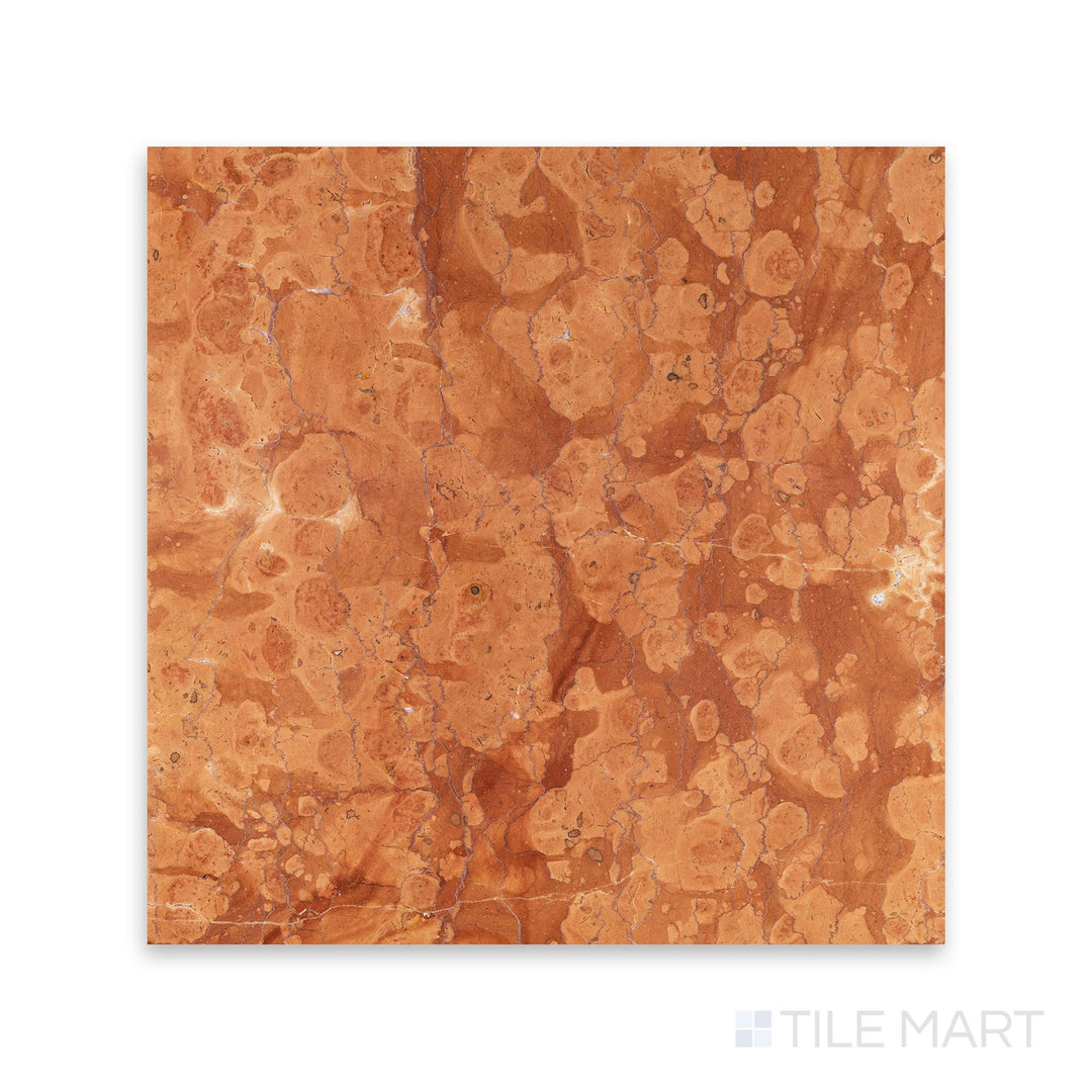 Close-up view of Rosa Verona Marble 12X12 Polished Tile, showcasing its warm, rosy tones with a glossy surface that enhances the natural veining.