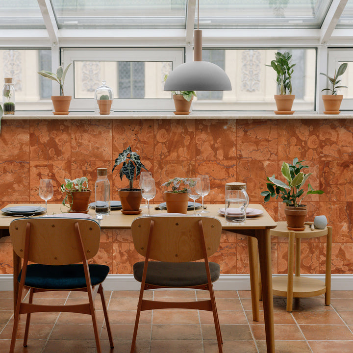 A refined and luxurious interior featuring Rosa Verona Marble 12X12 Polished, enhancing the space with its warm pinkish hues and polished sheen that reflects light beautifully.