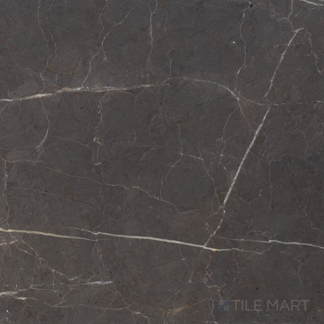 Top-view photo of Graphite Marble 18x18 honed tile, featuring a rich grey tone with a honed matte surface for a sophisticated look.