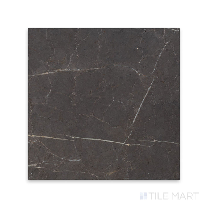 Zoomed-in view of Graphite Marble 18X18 Honed Tile, capturing its smooth matte finish with subtle grey variations.