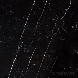 Flat-lay shot of Negro Marquina Marble 12x12 honed tile, featuring a square format with a soft honed finish for a modern aesthetic.