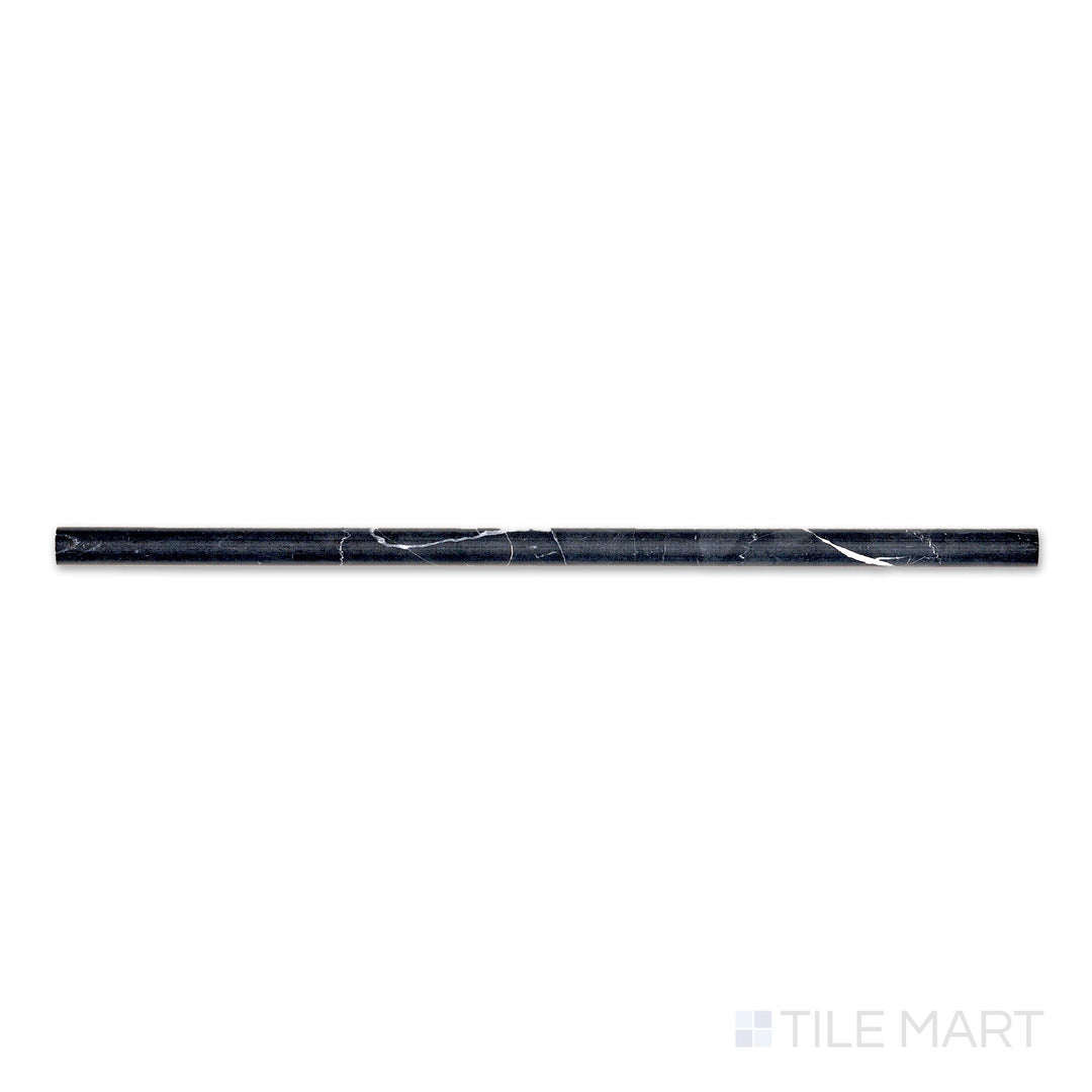 Top-down image of Negro Marquina Marble 0.5x12 honed mini liner, featuring a repeat of the slim matte black marble trim with faint white veining patterns.