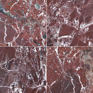 Polished Rosso Levanto marble 12x12 tile highlighting rich color and natural stone veining