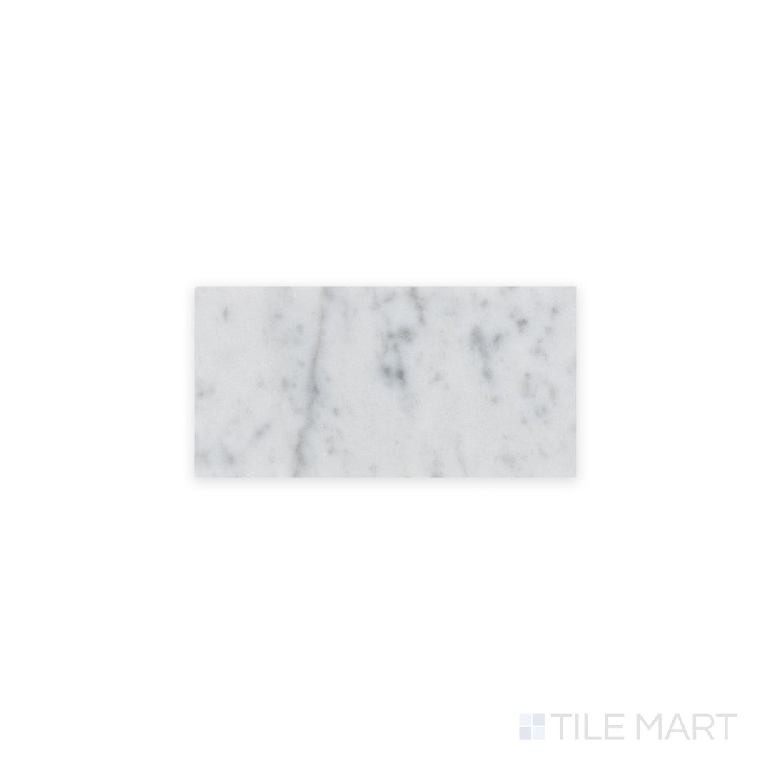 Complete view of White Carrara Marble 3x6 honed tile showcasing soft matte marble in a classic subway layout