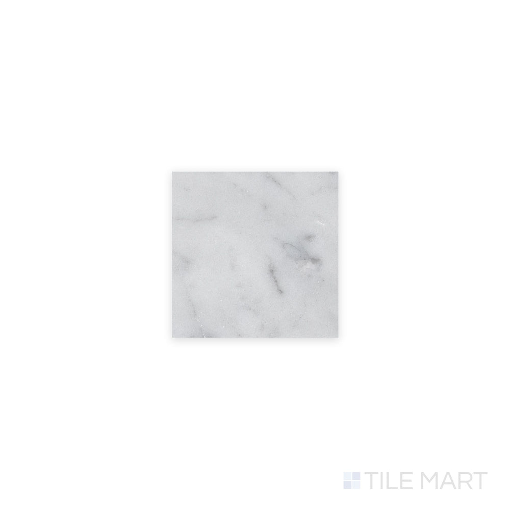 Complete view of White Carrara Marble 4x4 honed tile highlighting small matte marble squares arranged in a neat grid
