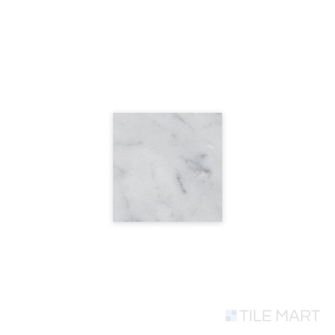 Complete view of White Carrara Marble 4x4 honed tile highlighting small matte marble squares arranged in a neat grid