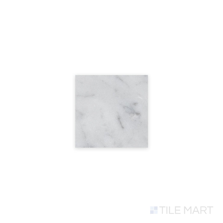 Complete view of White Carrara Marble 4x4 honed tile highlighting small matte marble squares arranged in a neat grid