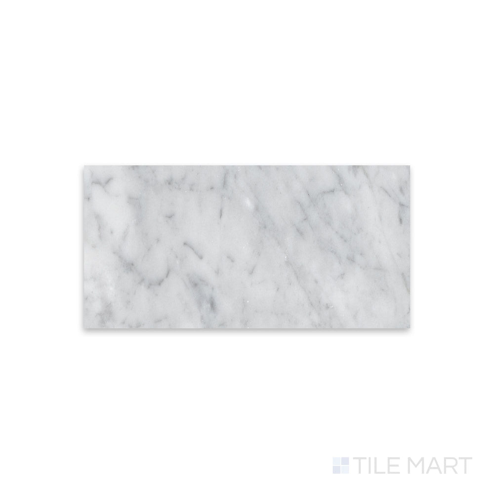 Overview of White Carrara Marble 4x8 honed tile showing larger soft-finish marble tiles perfect for modern surfaces
