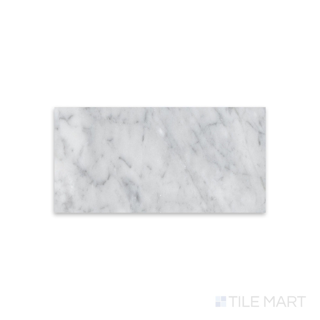 Overview of White Carrara Marble 4x8 honed tile showing larger soft-finish marble tiles perfect for modern surfaces