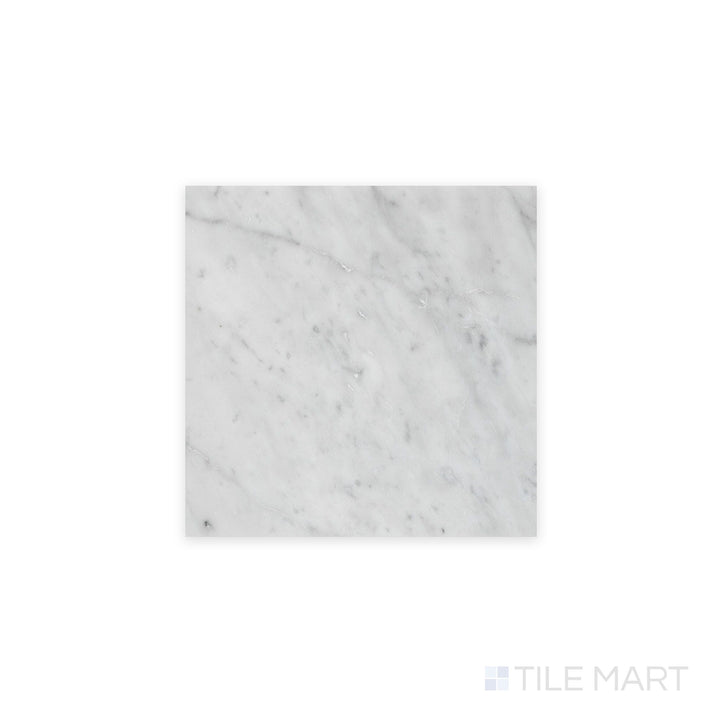 Full view of White Carrara Marble 6x6 polished tile featuring mid-sized glossy marble squares arranged in a clean grid pattern