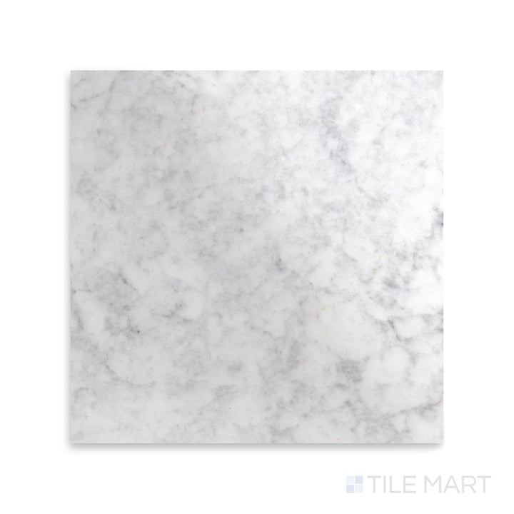 Full view of White Carrara Marble 18x18 polished tile highlighting glossy marble tiles perfect for high-end interiors