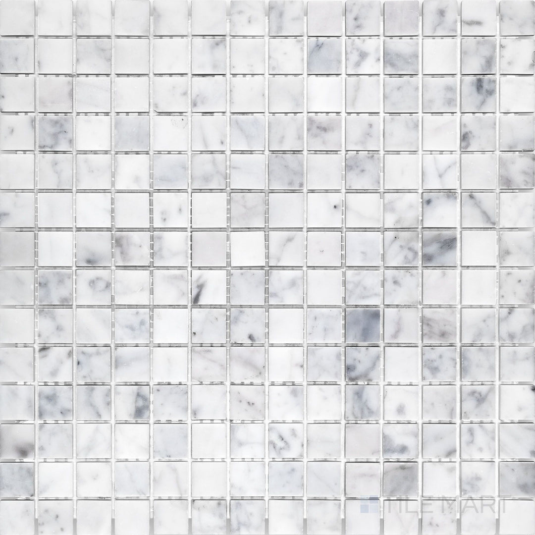 Flat overhead image showing White Carrara Marble 3/4