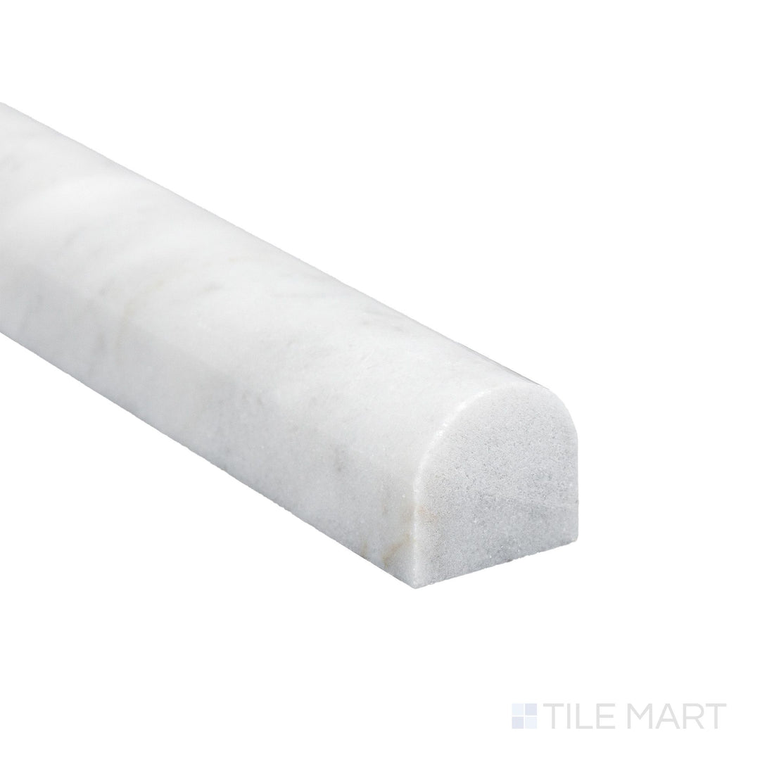 Corner close-up of White Carrara Marble 0.75x12 honed standard liner showing soft matte texture and subtle veining.