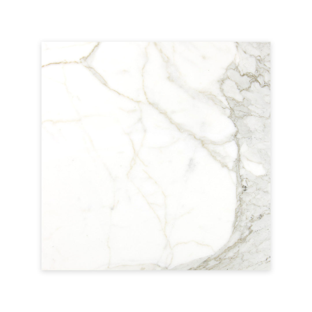 Seen from above, the 24x24 honed Calacatta Gold Marble tile offers a balanced look with spacious format and graceful natural veining.