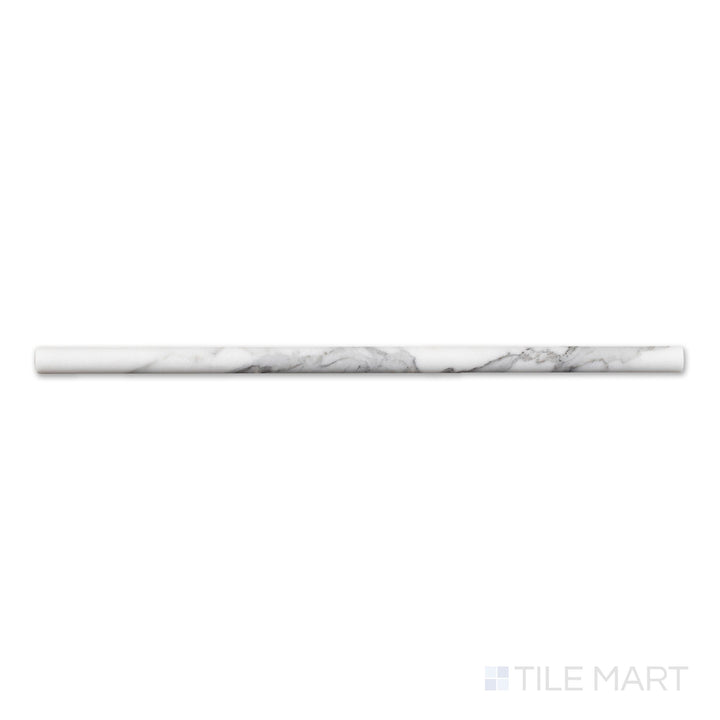 Overhead view of Calacatta Gold Marble 0.5x12 honed mini liner, a delicate matte-finished marble accent piece with light golden veining.