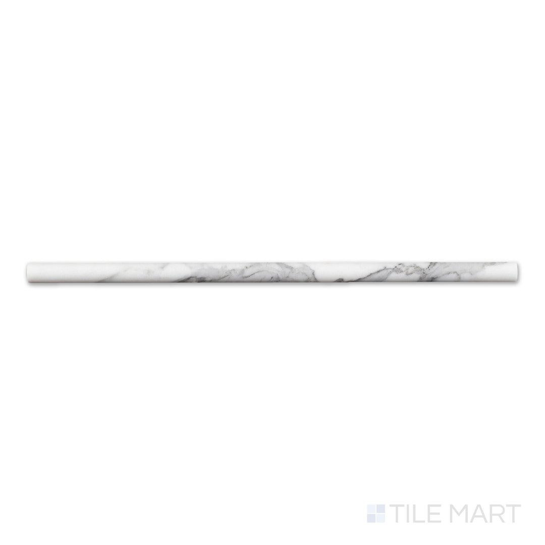 Overhead view of Calacatta Gold Marble 0.5x12 honed mini liner, a delicate matte-finished marble accent piece with light golden veining.