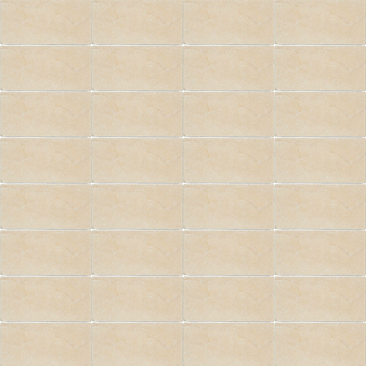 Crema Marfil Classic Marble 3x6 tumbled tile layout with rounded edges and a naturally aged appearance.