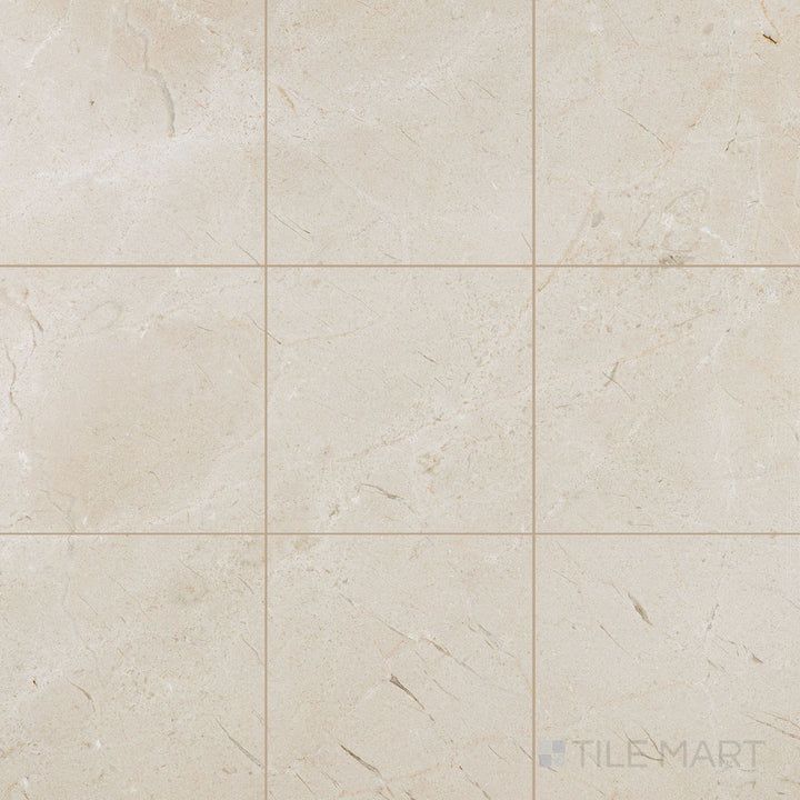 Crema Marfil Select Marble 12x12 honed tiles displayed in a uniform grid to emphasize natural beige elegance.