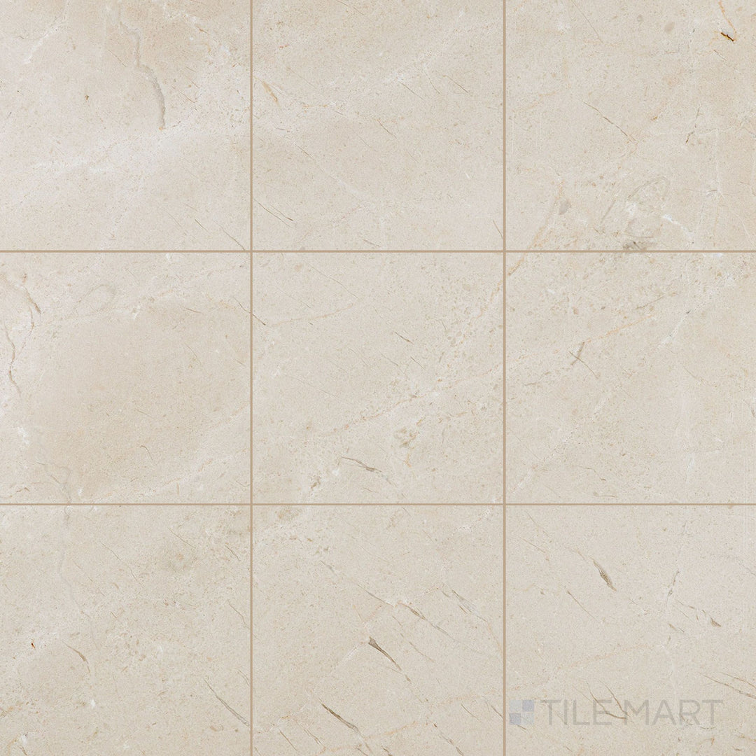 Crema Marfil Select Marble 12x12 honed tiles displayed in a uniform grid to emphasize natural beige elegance.