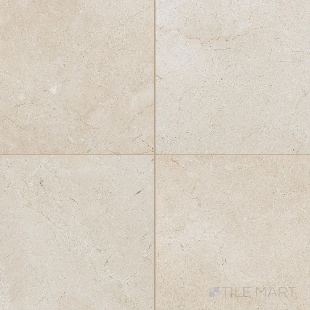 Crema Marfil Select Marble 24x24 honed tiles arranged in a wide view to show natural stone texture.