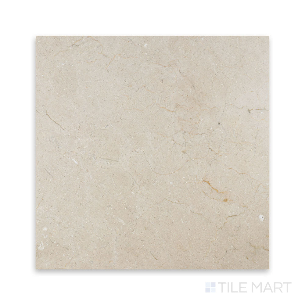 Top-view of Crema Marfil Select Marble 24x24 tile in honed finish, delivering a spacious look with natural color variation and matte texture.