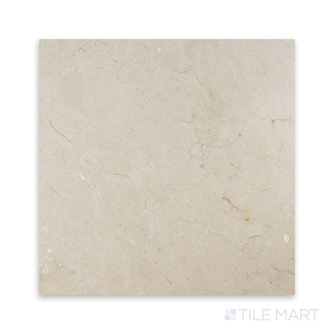 Top-view of Crema Marfil Select Marble 24x24 tile in honed finish, delivering a spacious look with natural color variation and matte texture.