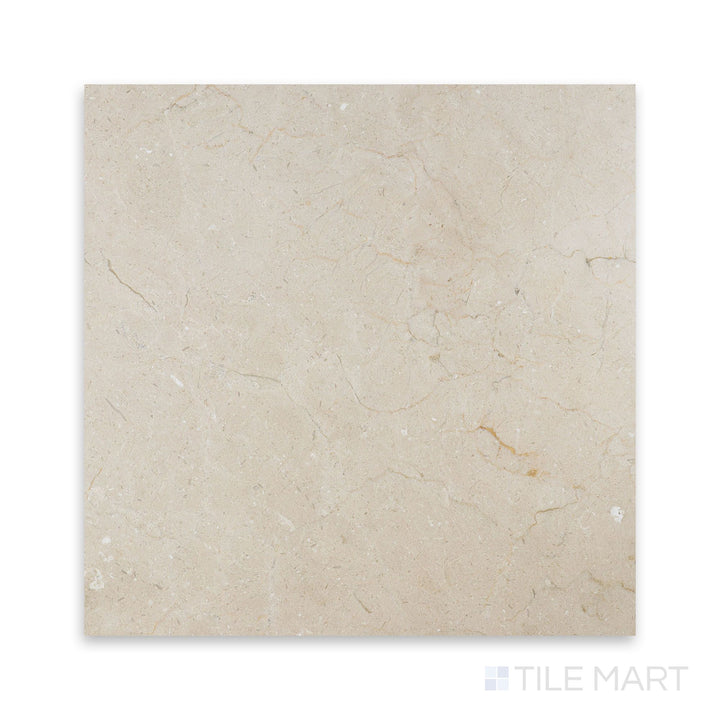 Top-view of Crema Marfil Select Marble 24x24 tile in honed finish, delivering a spacious look with natural color variation and matte texture.