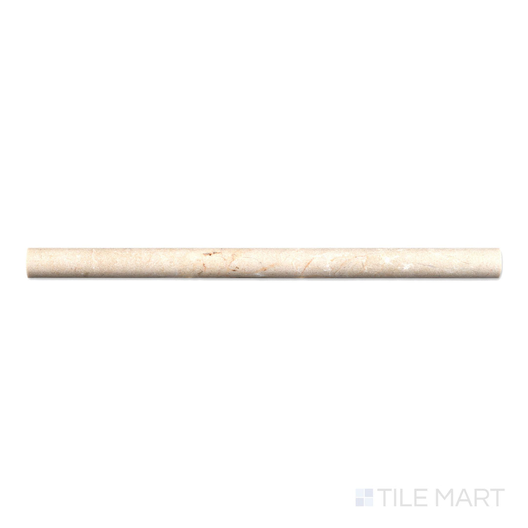 Top-down image of Crema Marfil Marble 0.75x12 polished standard liner, featuring a reflective beige surface with minimal veining.