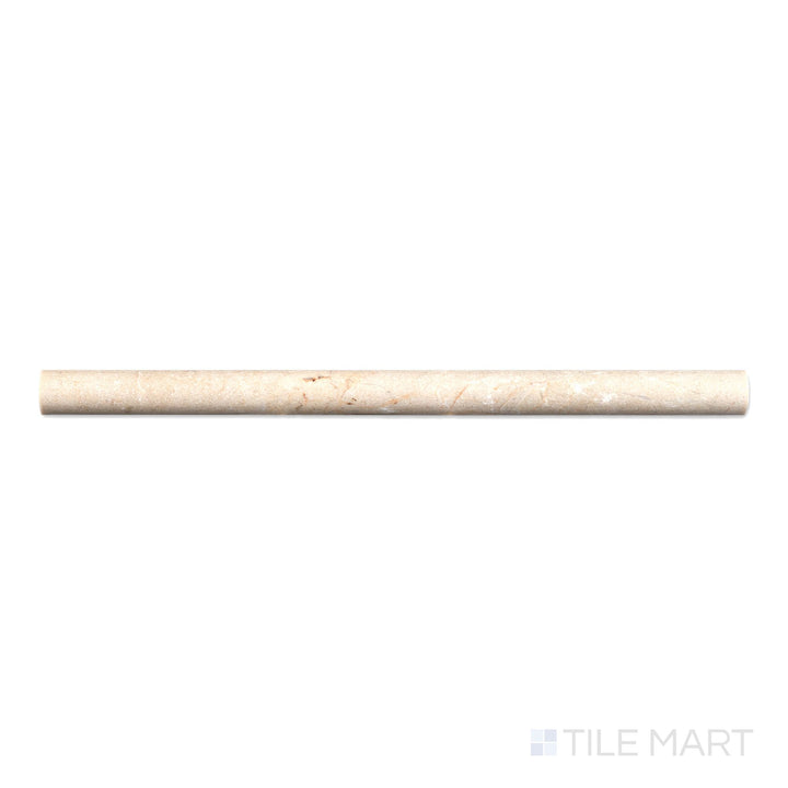 Top-down image of Crema Marfil Marble 0.75x12 polished standard liner, featuring a reflective beige surface with minimal veining.