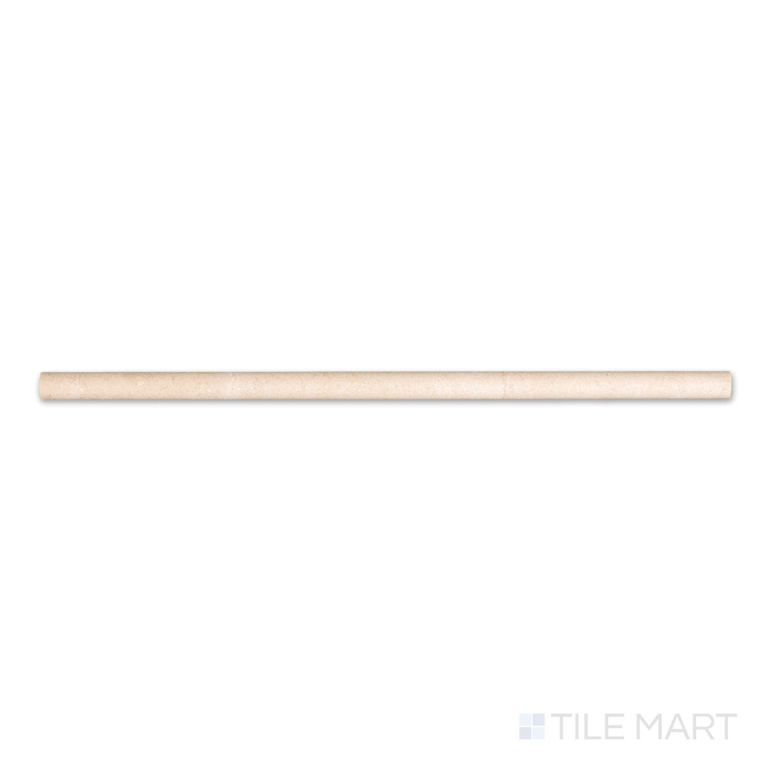 Overhead view of Crema Marfil Marble 0.5x12 polished mini liner, showcasing a glossy light beige tone with delicate marbling.