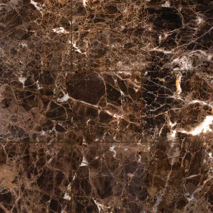 Designed for modern elegance, the Emperador Dark Marble 12x24 Polished Tile features a rectangular shape and rich veining.
