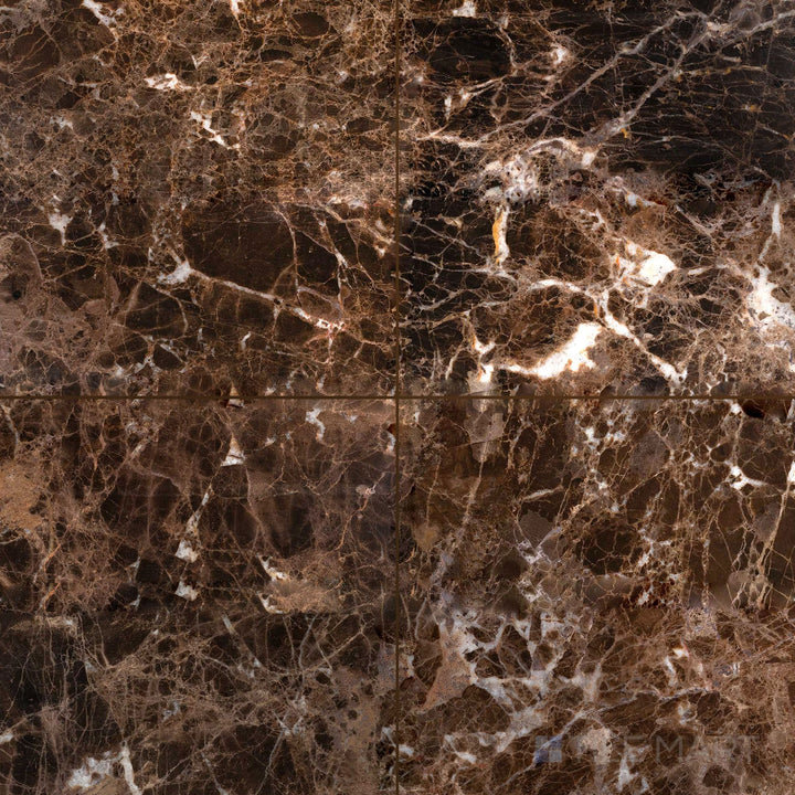 The Emperador Dark Marble 18x18 Polished Tile offers a bold presence with its large format and smooth, polished surface.