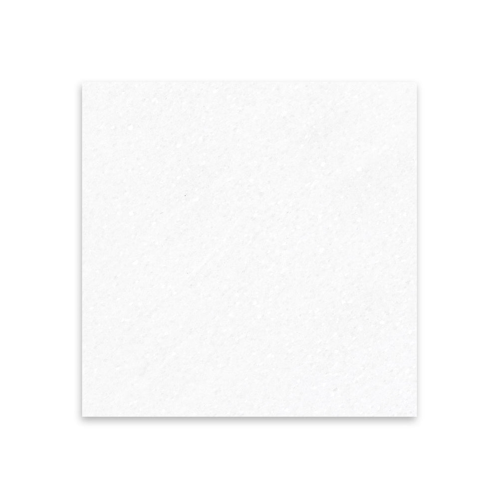 Thassos White Marble 18x18 tile in honed finish seen from above, offering a soft matte sheen and pure white color in a large square format.