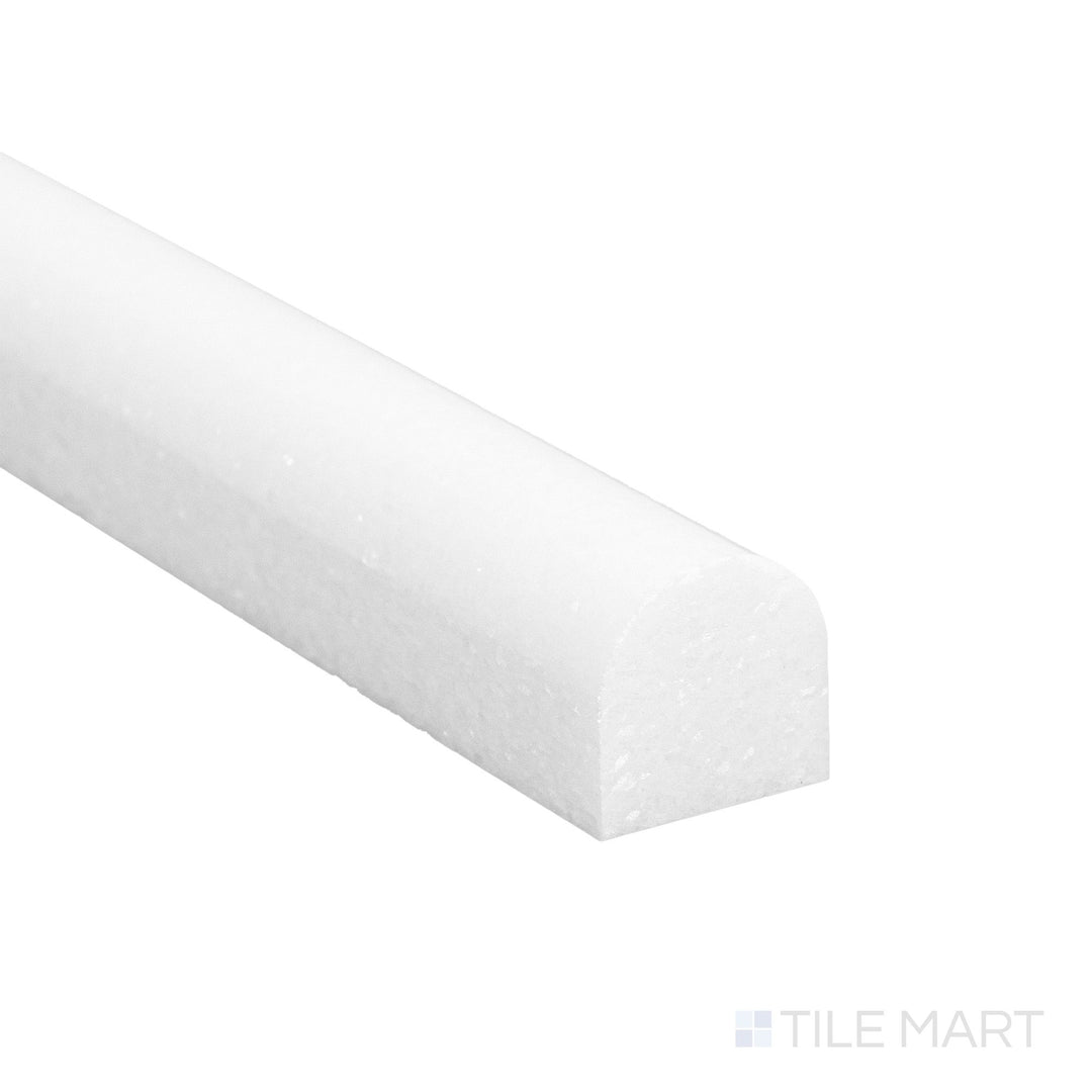 Corner detail of Thassos White Marble 0.75x12 honed standard liner showing smooth matte finish and subtle refinement.