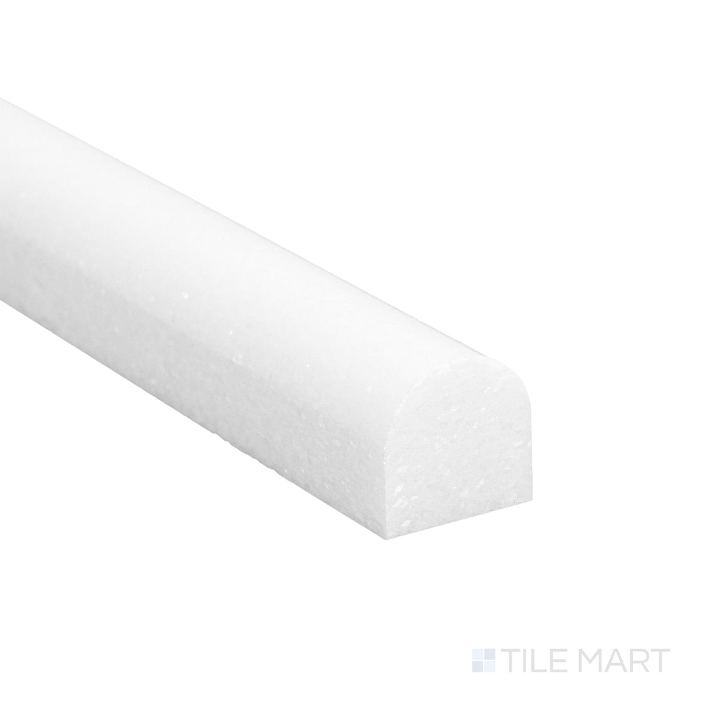 Corner detail of Thassos White Marble 0.75x12 honed standard liner showing smooth matte finish and subtle refinement.