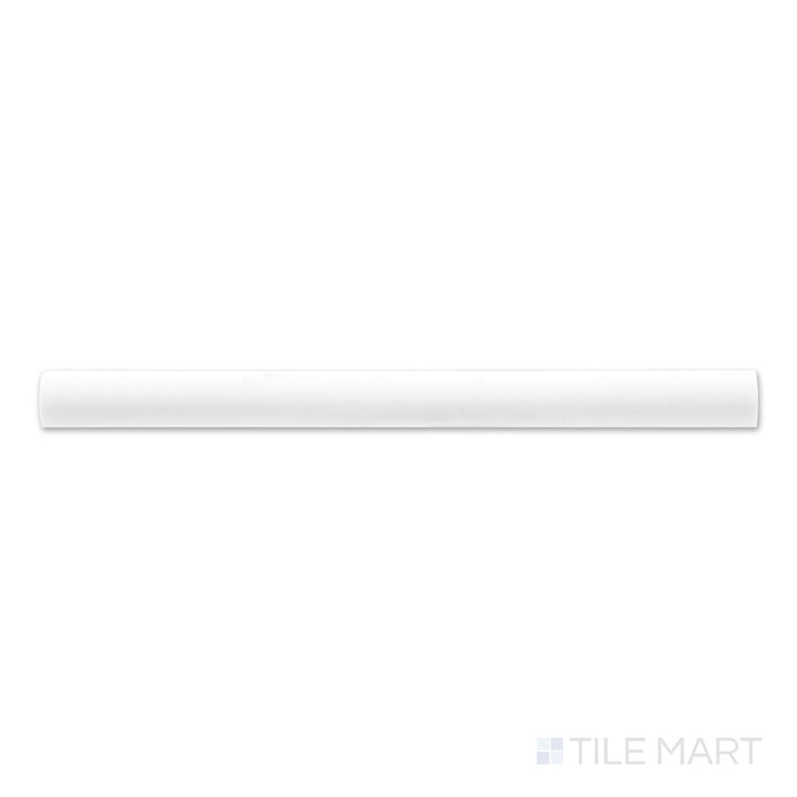 Flat-lay view of Thassos White Marble 1x12 polished quarter round, a curved white marble trim with a high-gloss finish.