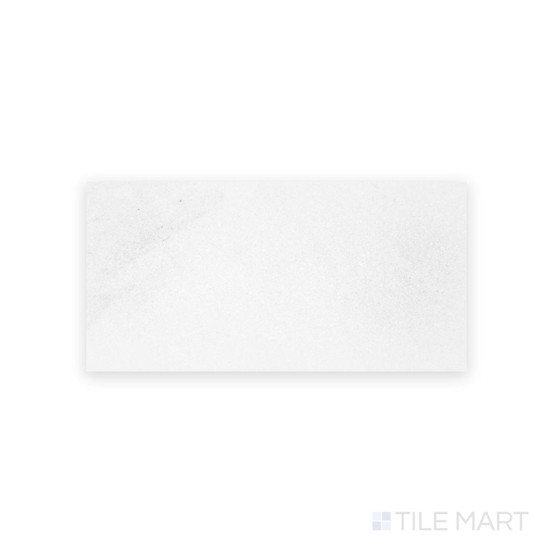 Thassos White Marble 6x12 tile in honed finish viewed from above, showcasing a clean rectangular shape with soft matte elegance in radiant white.