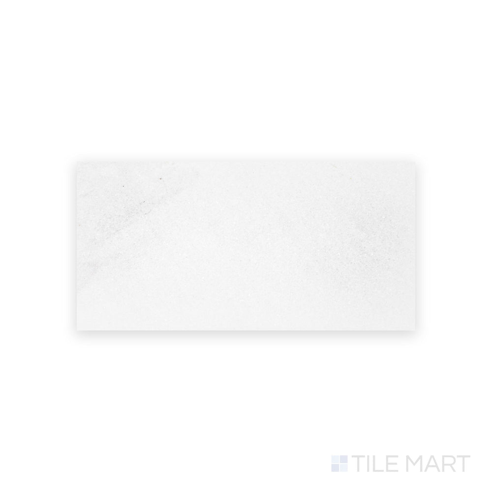 Top-down view of Thassos White Marble 6x12 polished tile, a rectangular white marble piece with a sleek, glossy surface.