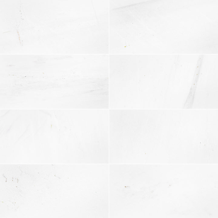 Full view of Thassos White Marble 12x24 Honed Tile highlighting the smooth honed surface and elongated format for modern interiors.