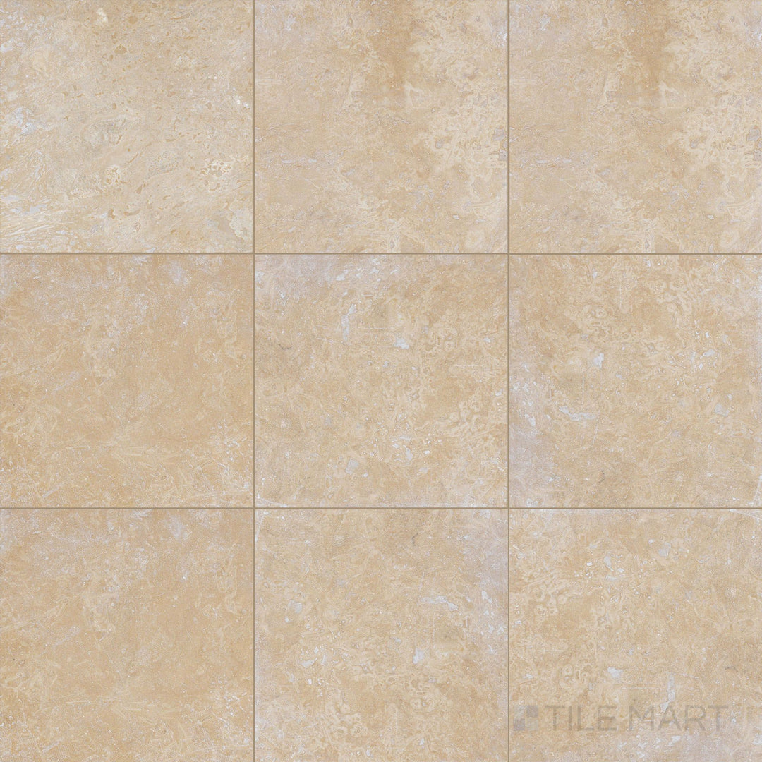 Overview of Ivory Premium Travertine 6x6 filled and honed tile, featuring warm natural stone color and a clean, filled surface finish.