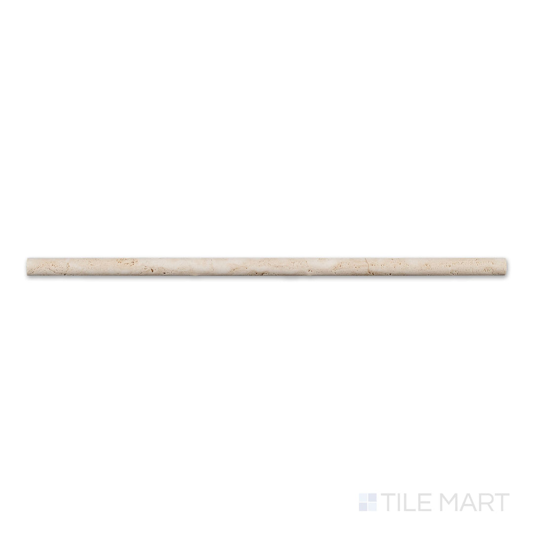 Top-down image of Ivory Premium Travertine 0.5x12 honed mini liner, a narrow beige marble strip with a smooth honed texture.